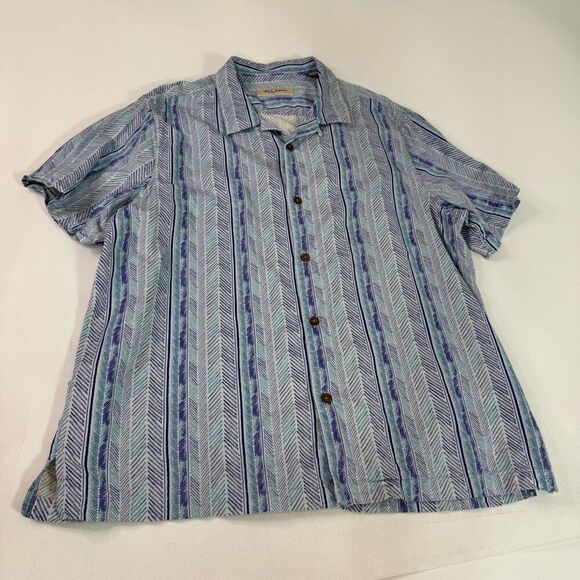 Tommy Bahama Shirt Mens 2X XXL Silk Button Down Collar Retro Blue Stripe - Picture 1 of 9